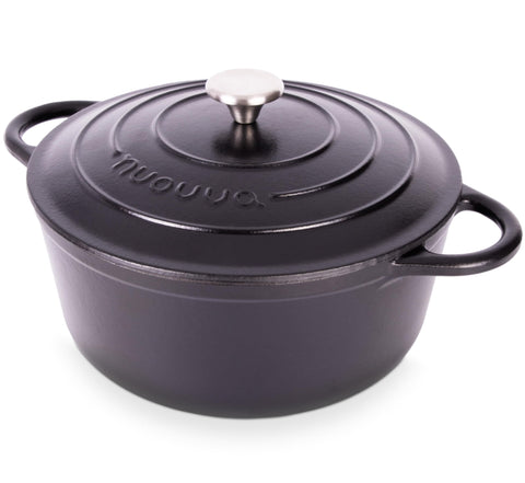 Nuovva enamelled cast iron Dutch oven with lid in black for versatile cooking