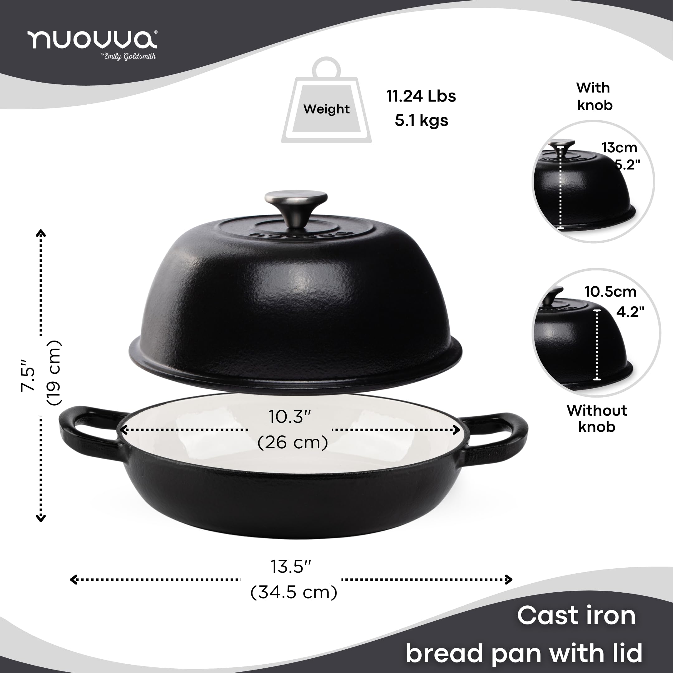 Nuovva enamelled Dutch oven lid-on interior view emphasizing steam-trapping performance