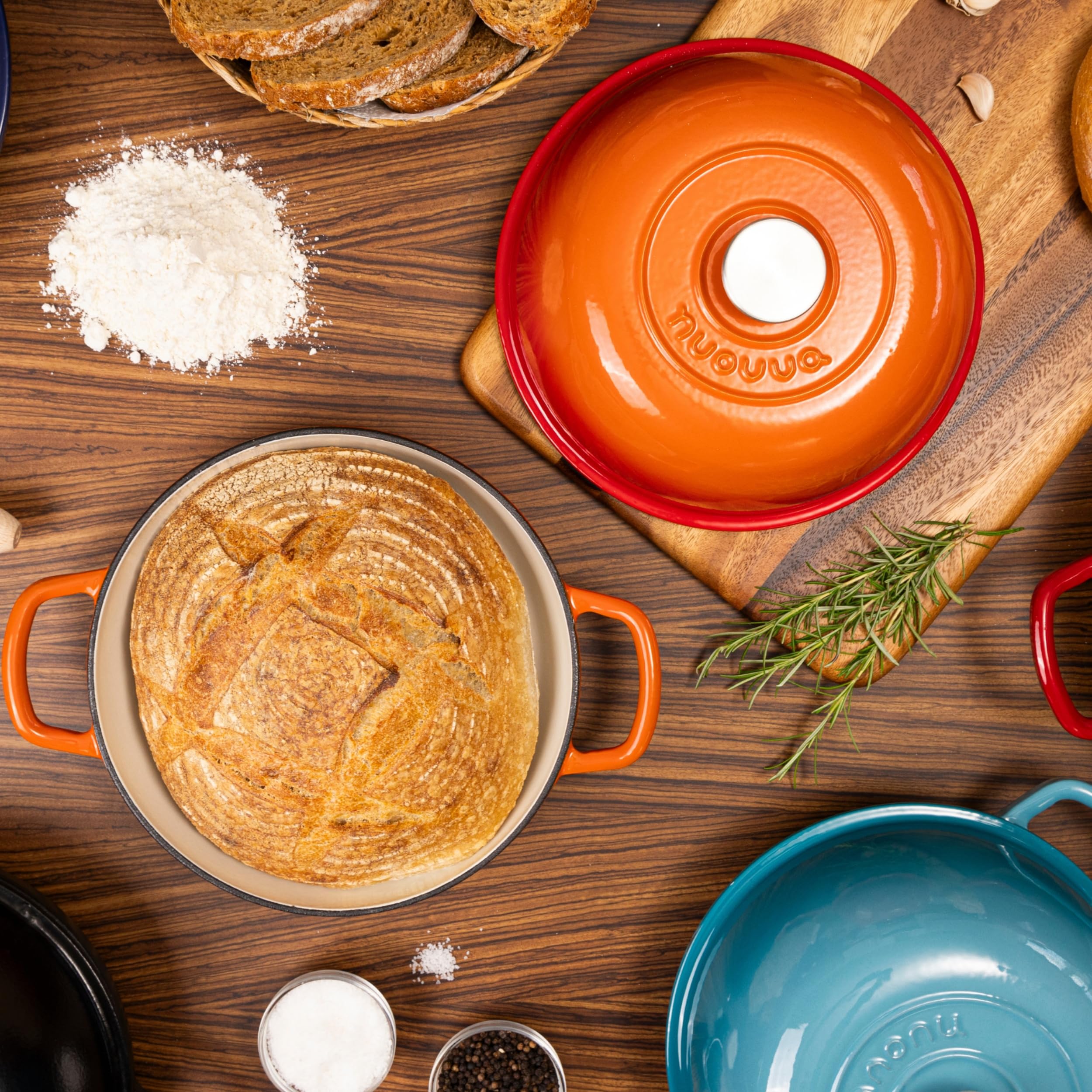 Nuovva enamelled Dutch oven presented on table with elegant black finish