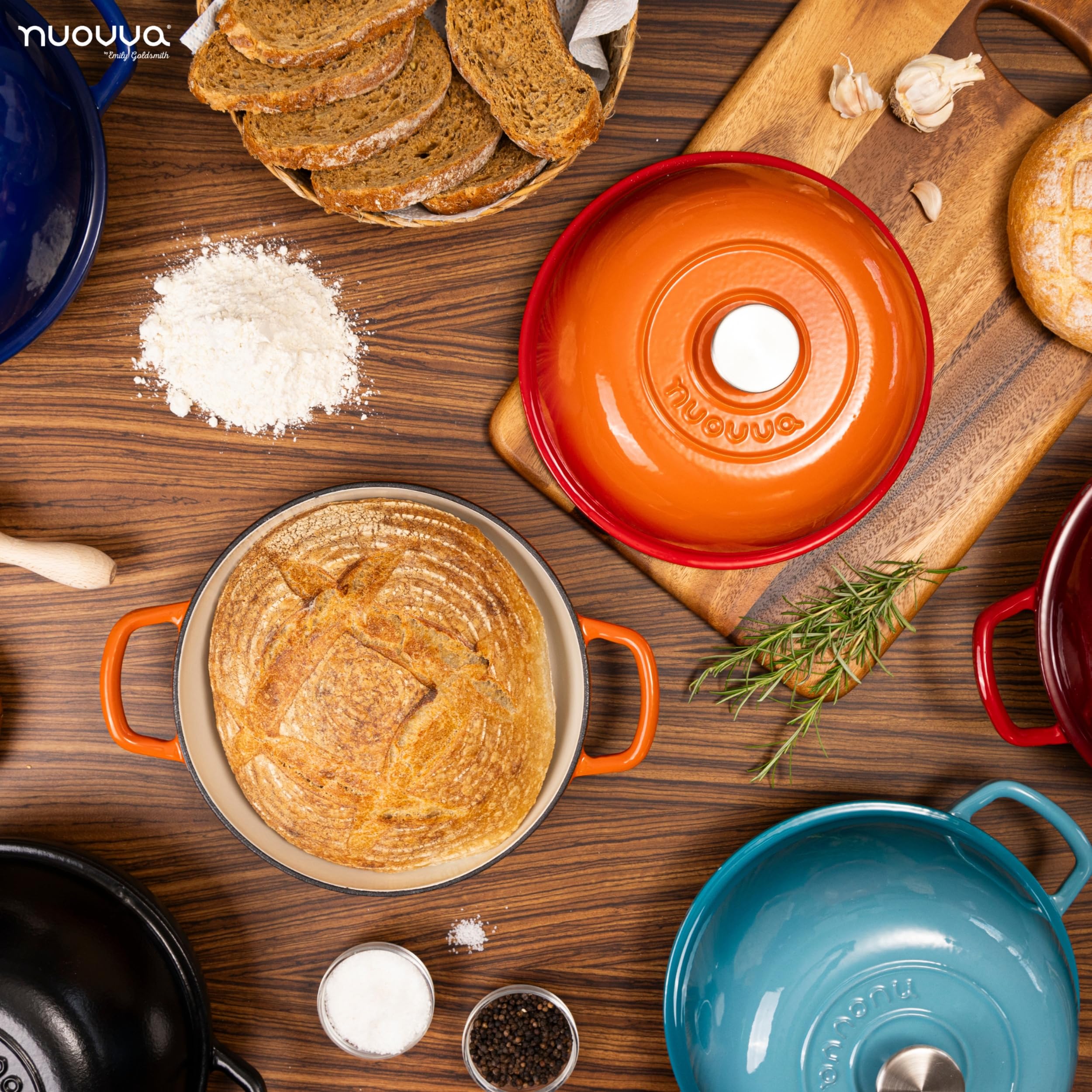 Smooth enamel finish eases cleaning and resists rust in Nuovva Dutch oven