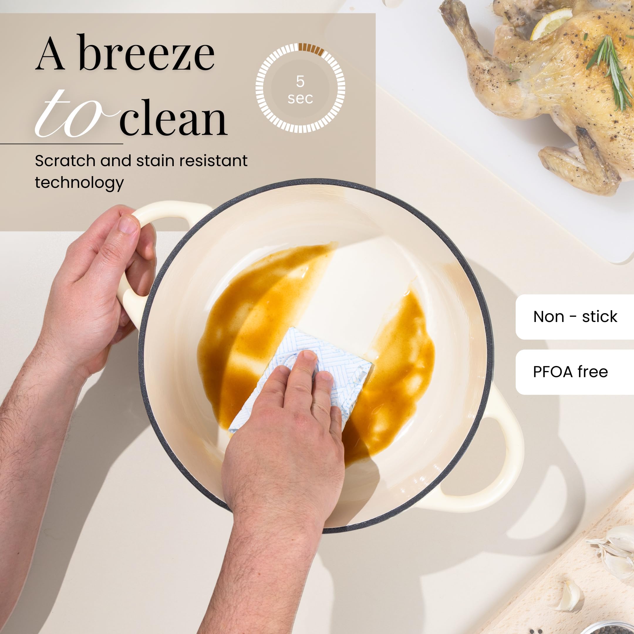 Nuovva heat-retention feature keeps dishes warm after cooking.