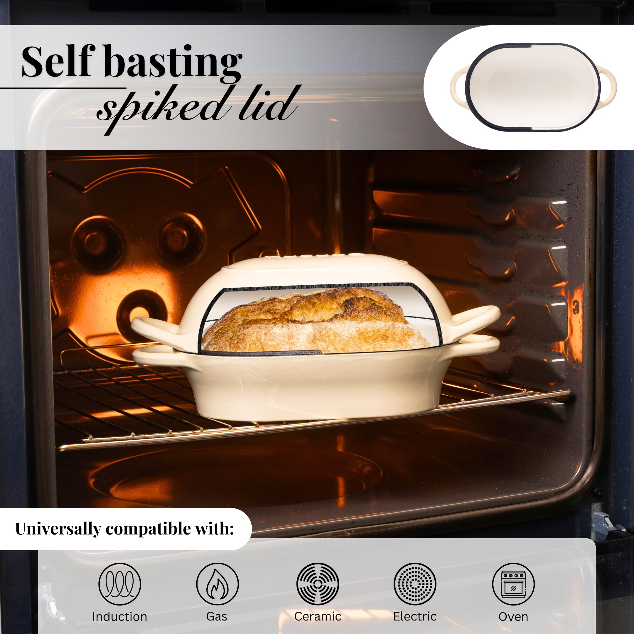 Nuovva loaf pan with lid visible in cream finish