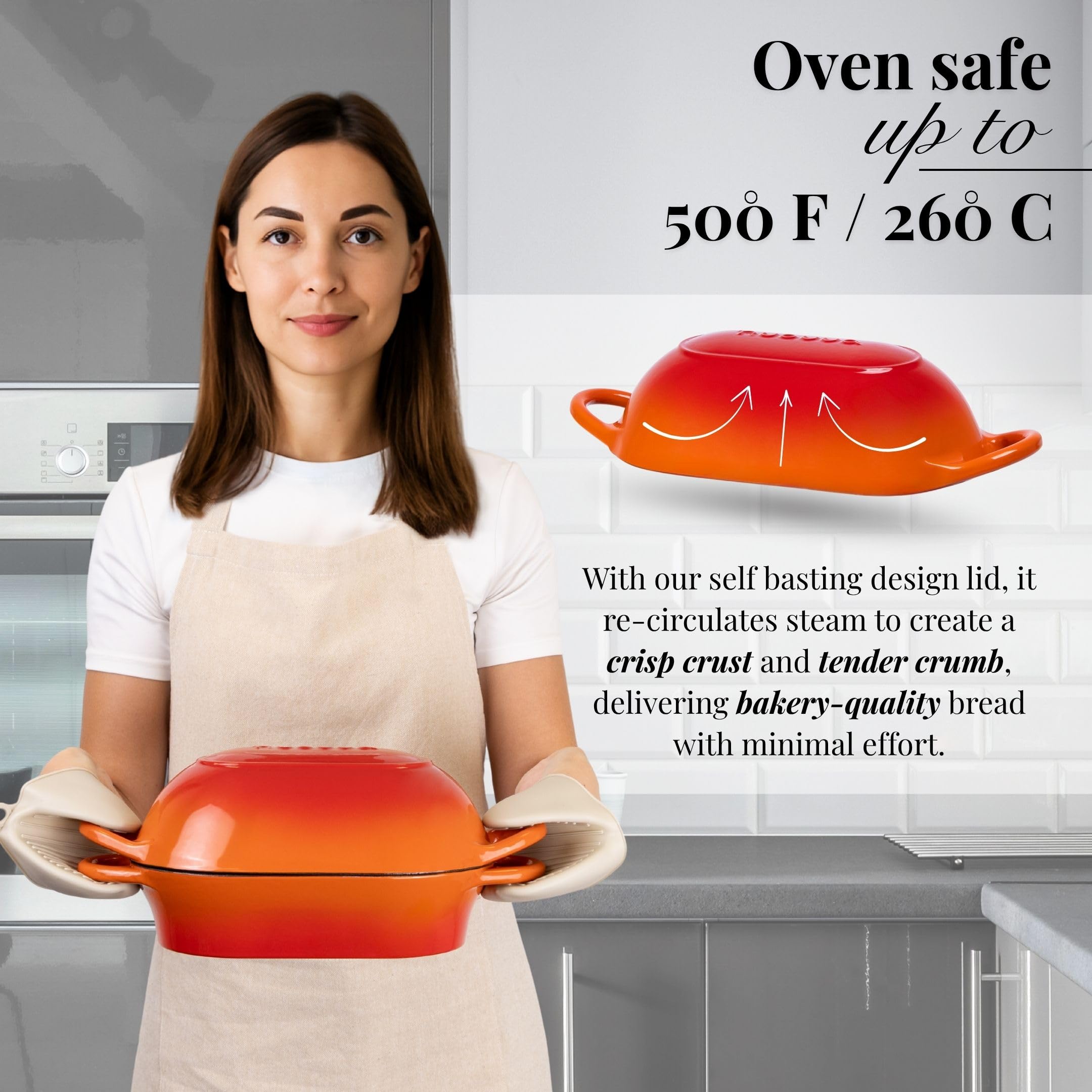 Nuovva oven-safe up to 500°F for high‑heat baking and roasting
