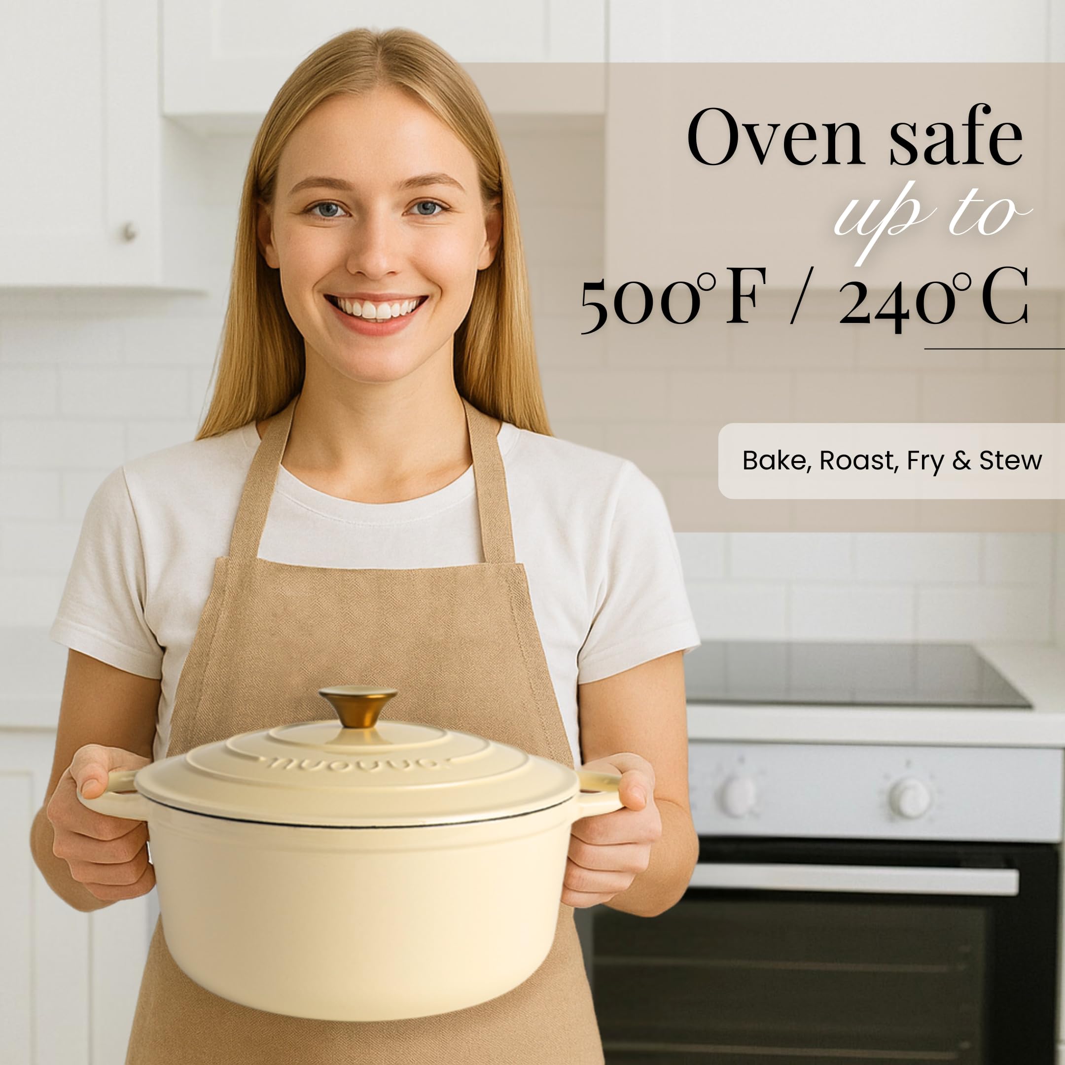 Nuovva oven-safe cream pot interior emphasizing heat retention for slow cooking.
