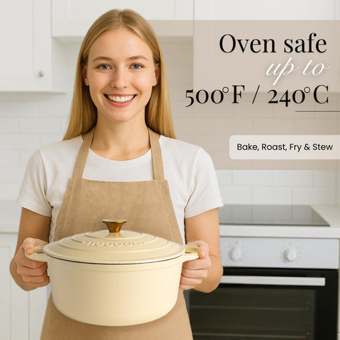 Nuovva oven-safe cream pot interior emphasizing heat retention for slow cooking.
