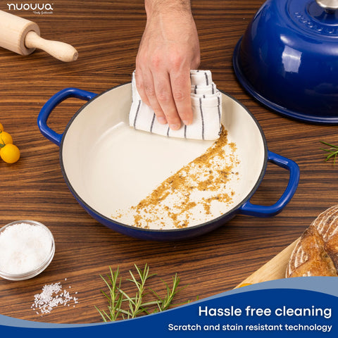 Nuovva cast iron pot versatile for roasting and stewing.