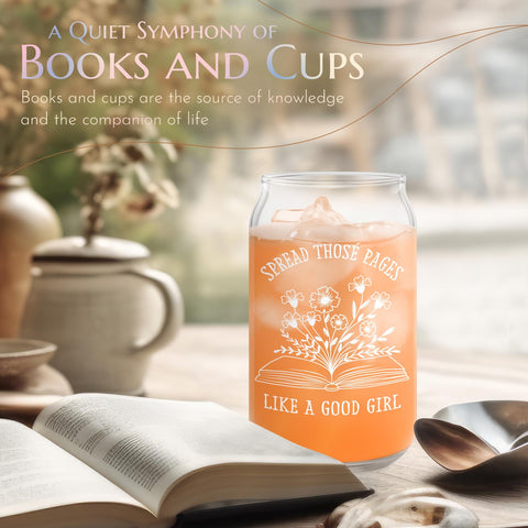 Nurforta 16oz glass cup ideal for book club gatherings.