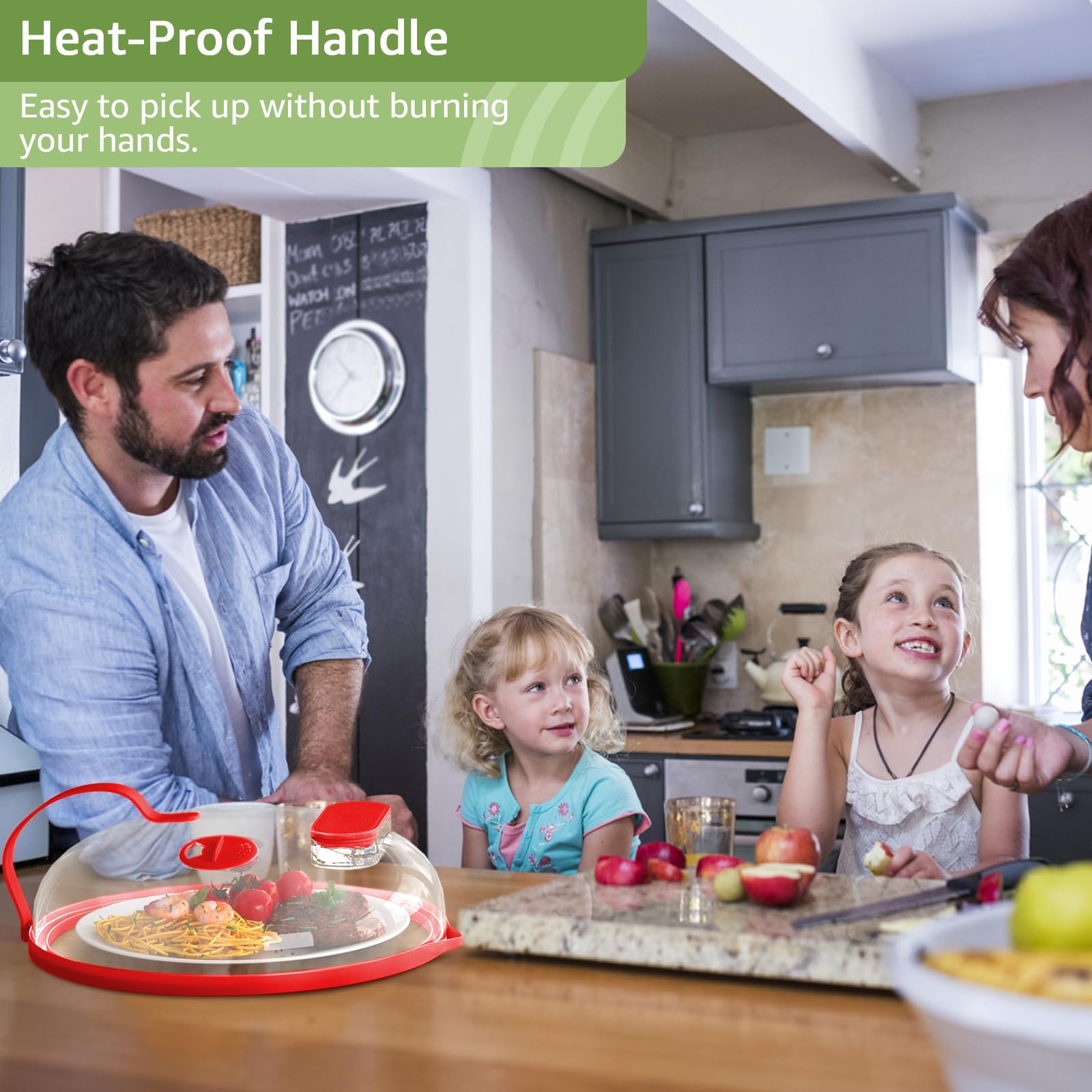 Nutikas 10inch splatter cover fits most microwaves and bowls.