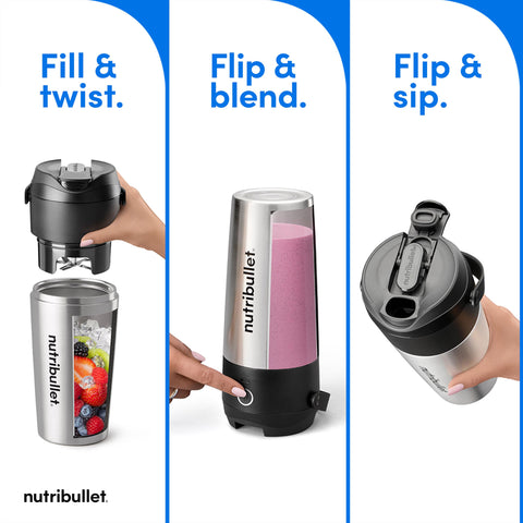 NutriBullet Flip high-torque motor compact blender; blends ice and frozen fruit smoothly.