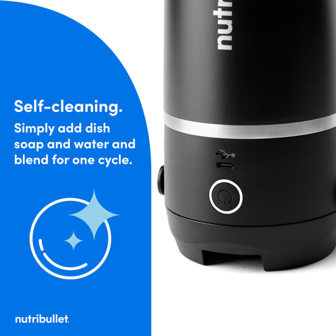 NutriBullet Flip portable blender shown in travel-ready setup.