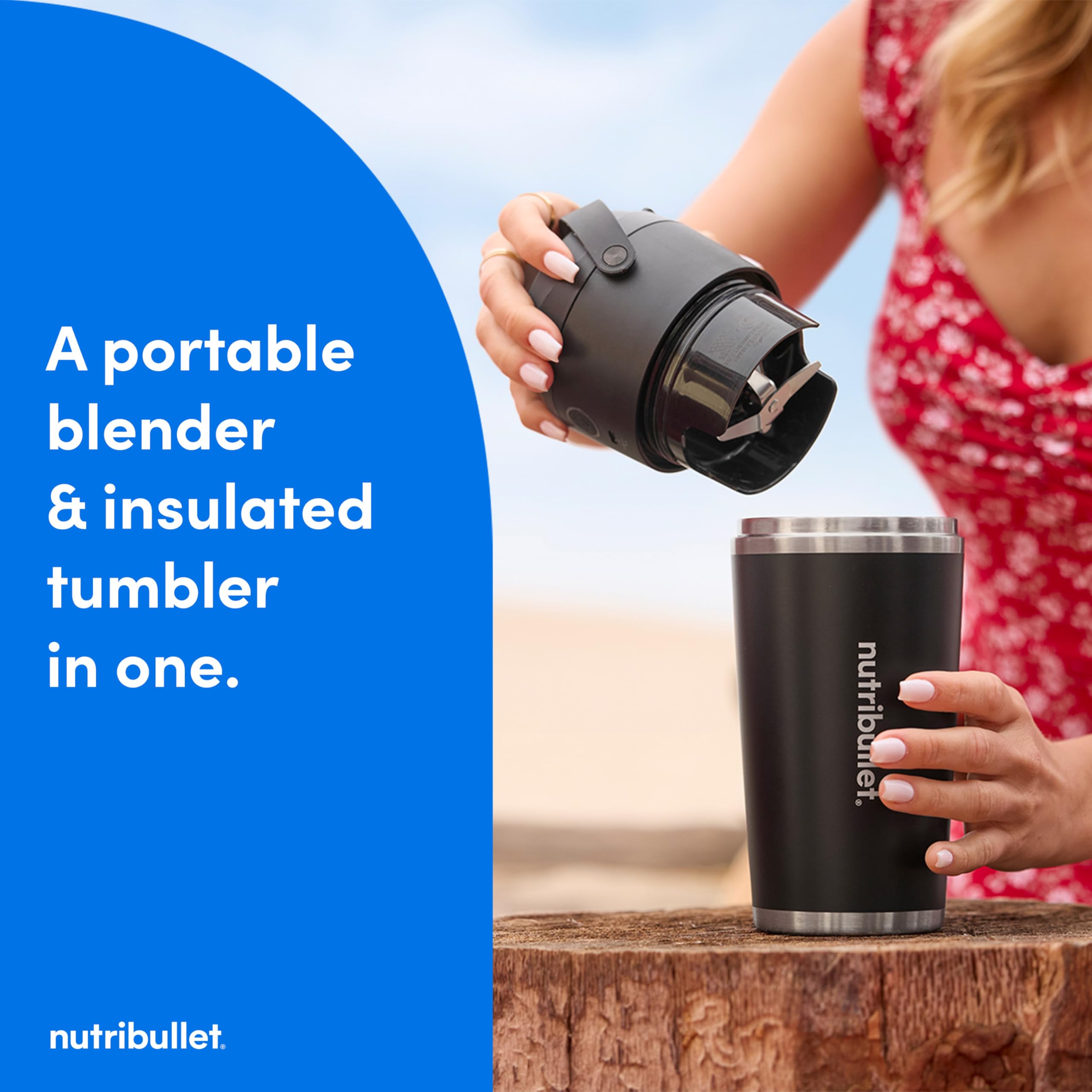 NutriBullet Flip travel-handle highlights compact, on-the-go design.