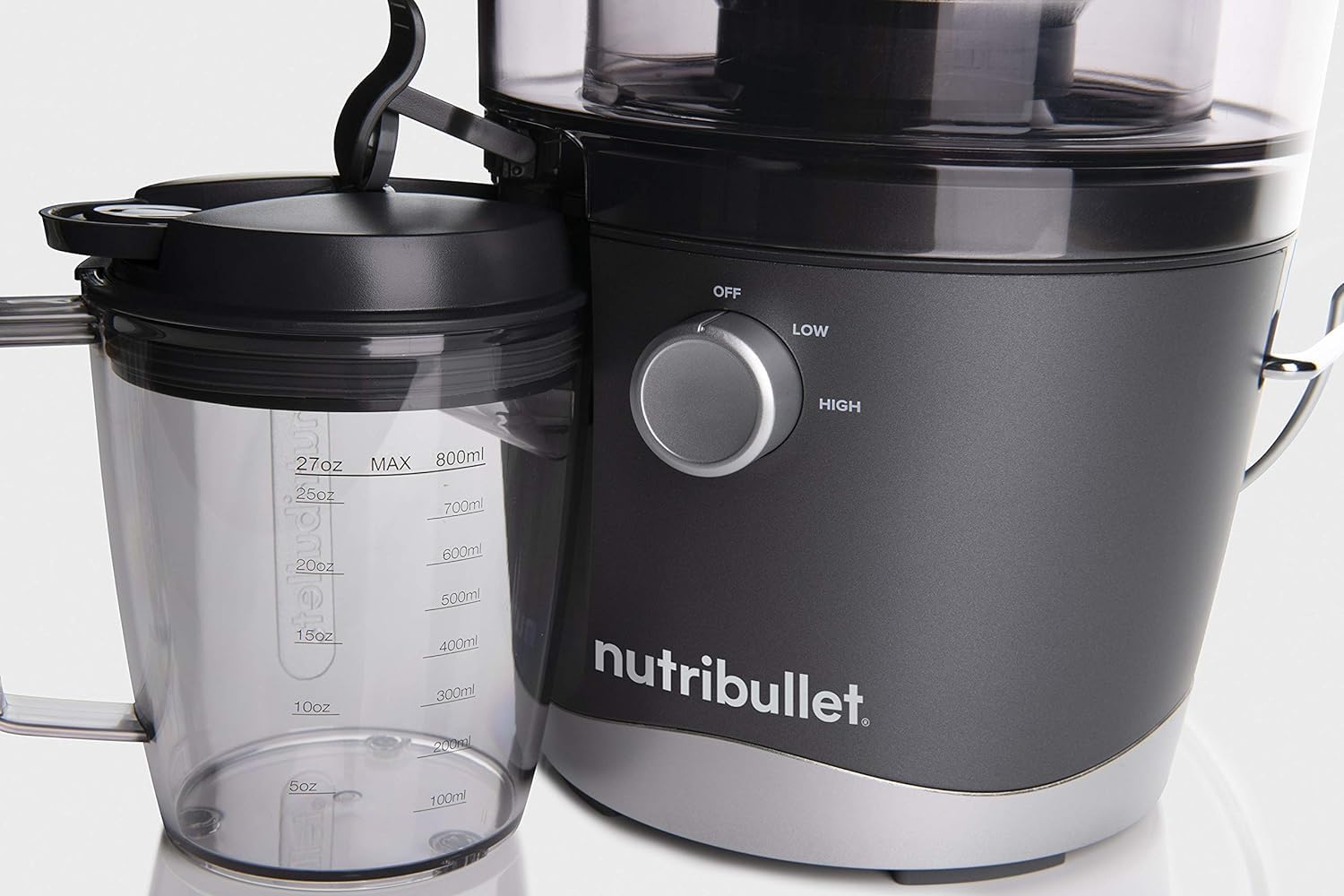 NutriBullet juicer 27oz juice-pitcher for fresh juice and easy storage.