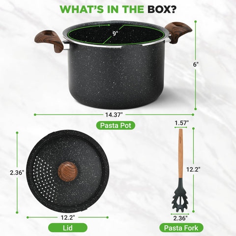 NutriChef pasta pot on stove, even heat distribution for versatile meals.