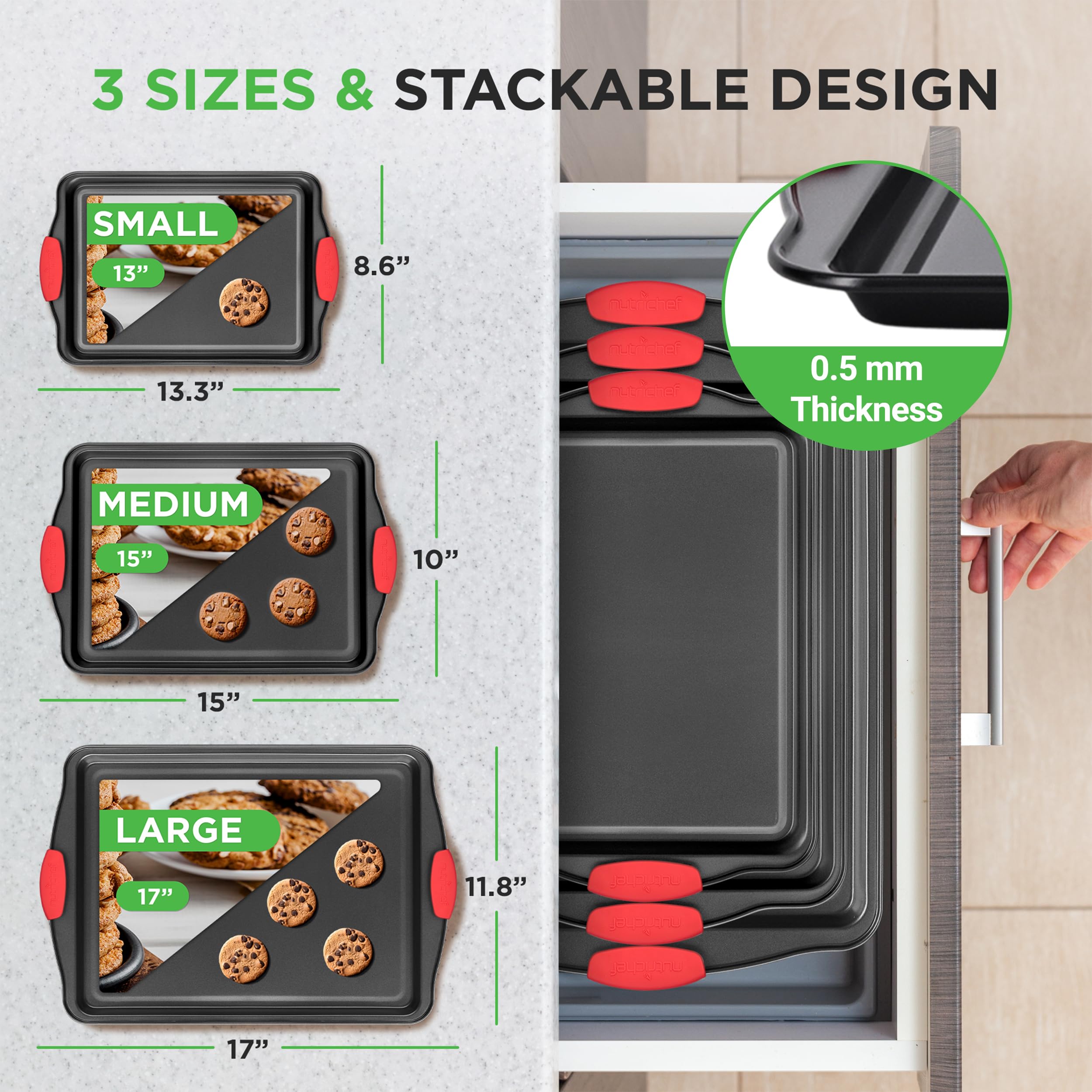 NutriChef small cookie pan with red handle, ideal for cookies and small batches.