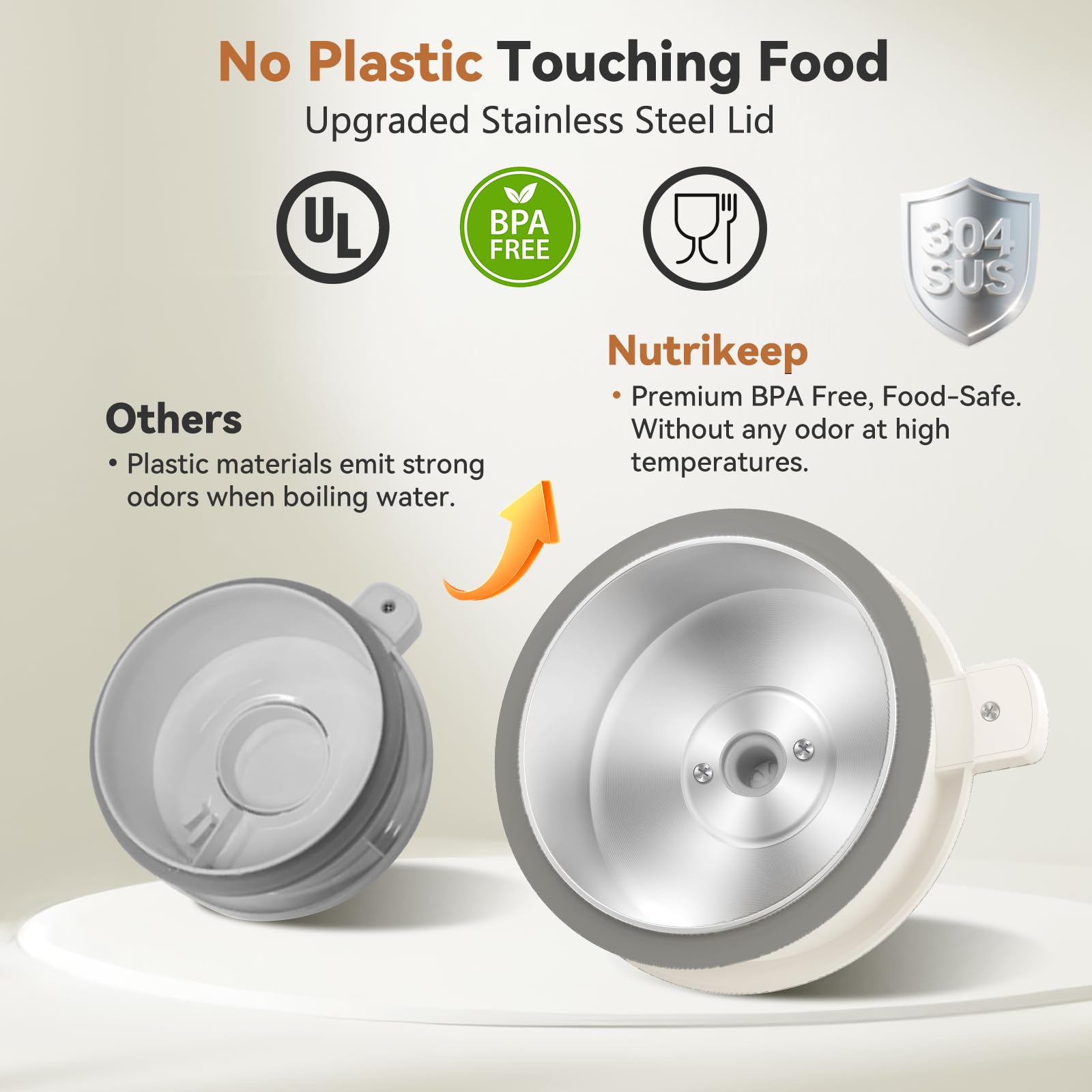 Nutrikeep nut milk maker shows 40oz capacity for large batches.