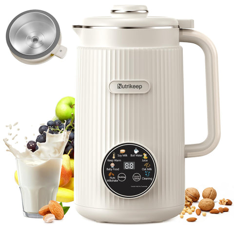 Nutrikeep nut milk maker with upgraded stainless lid for pure flavor and easy cleaning.