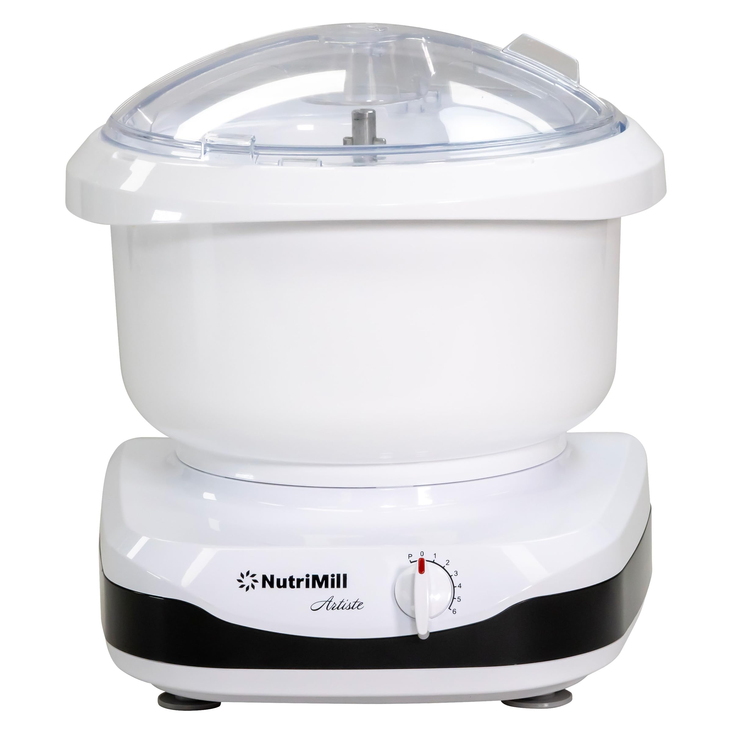 Nutrimill Artiste 6.5 qt bowl for large dough batches.