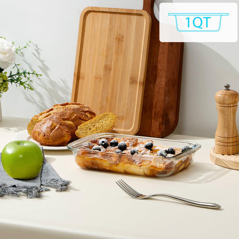 NUTRIUPS 1QT glass baking dish stackable design for compact storage.