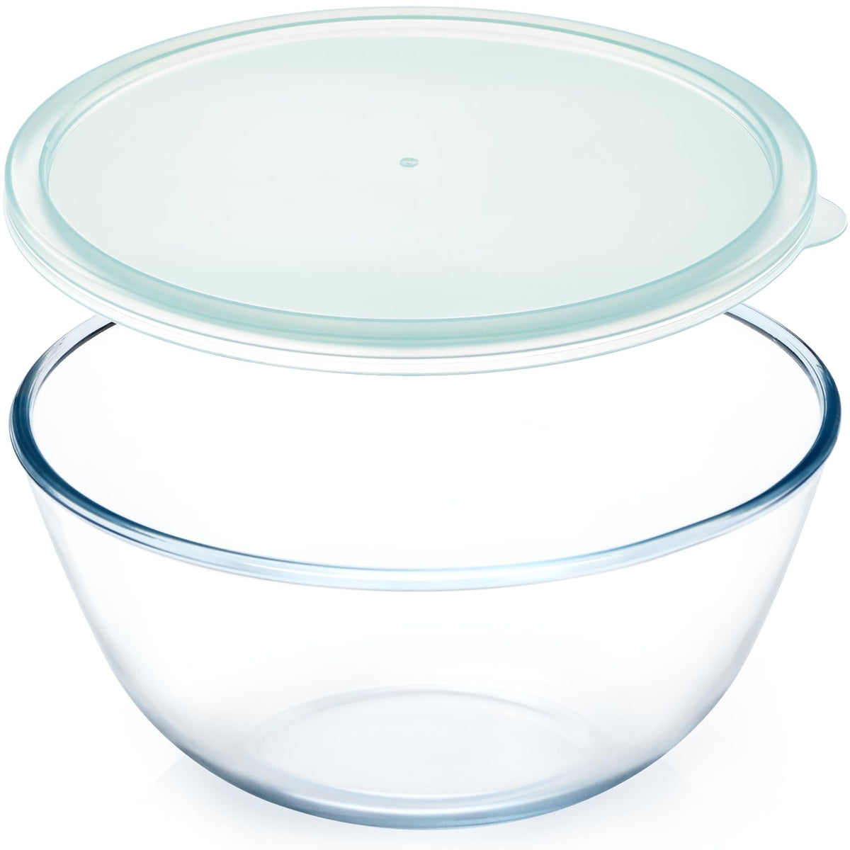 NUTRIUPS 4.7 quart glass bowl with lid, perfect for mixing and storing.