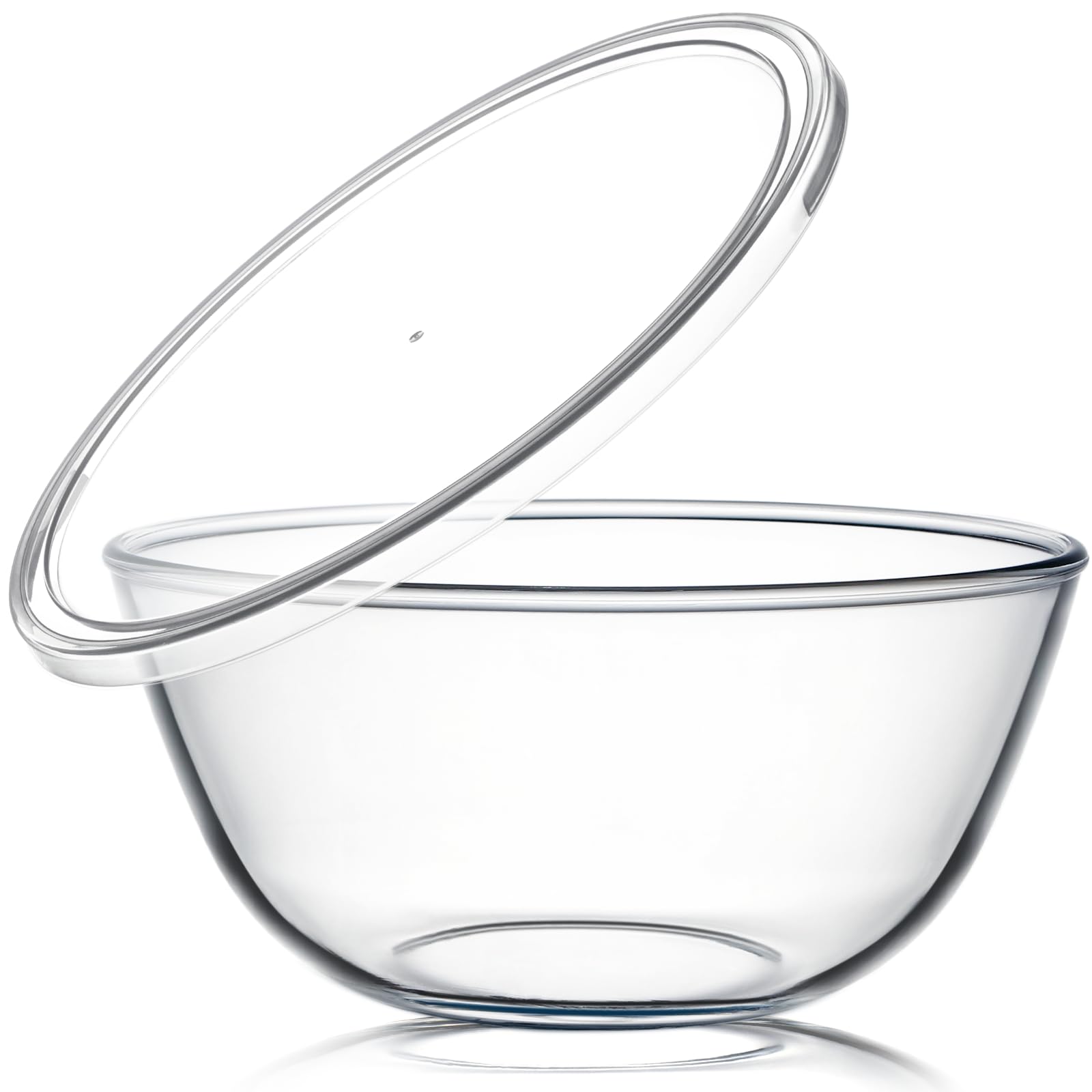 NUTRIUPS 4.7 qt glass mixing bowl with lid, clear borosilicate glass for durability.