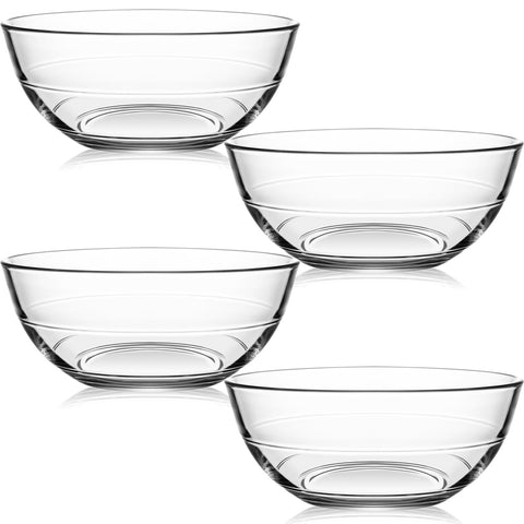 NUTRIUPS 4-pack tempered glass prep bowls set, ideal for mixing and serving.