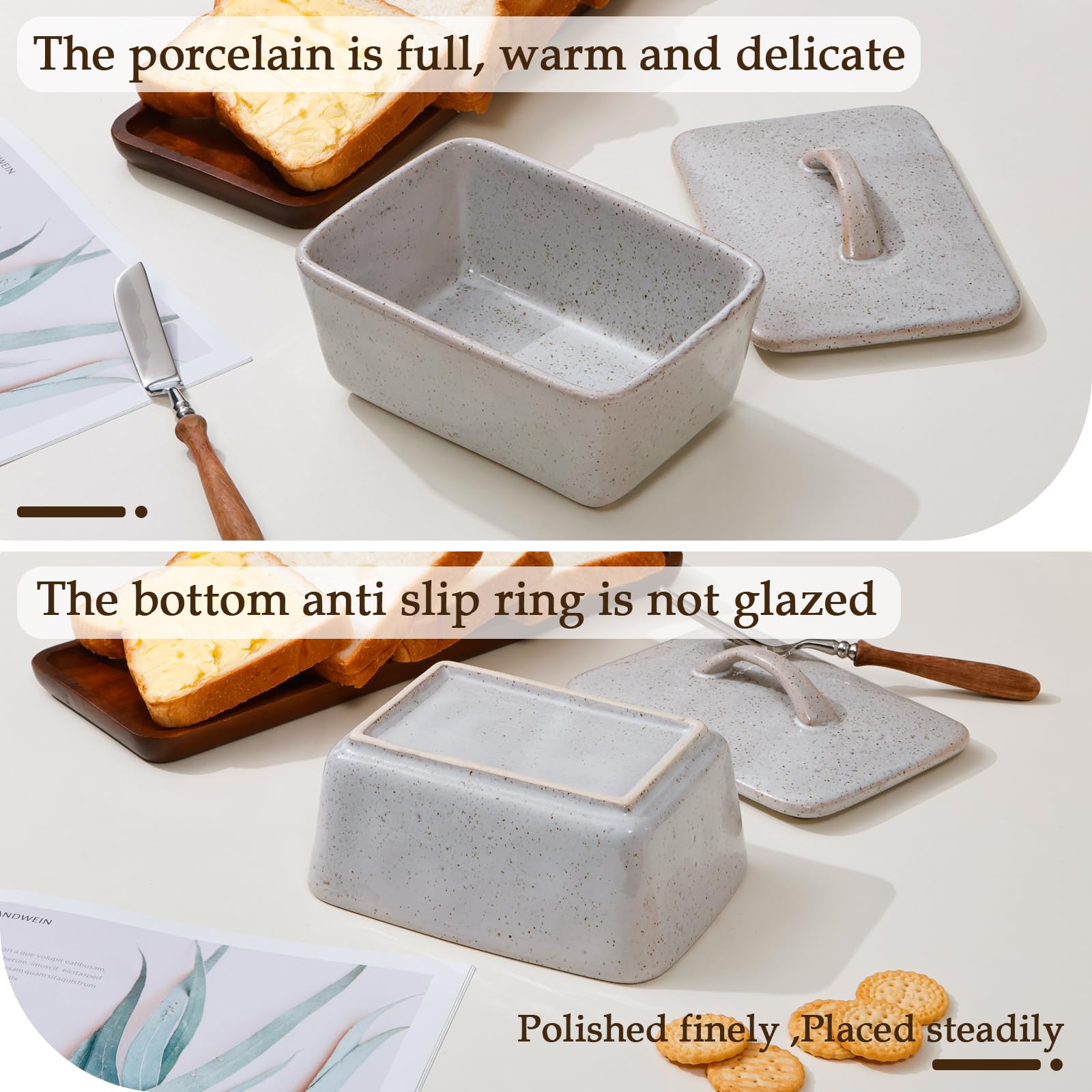 NutriUPS ceramic butter dish compact size fits neatly on any counter.