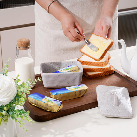 NutriUPS ceramic butter dish is microwave-safe for reheating portions.