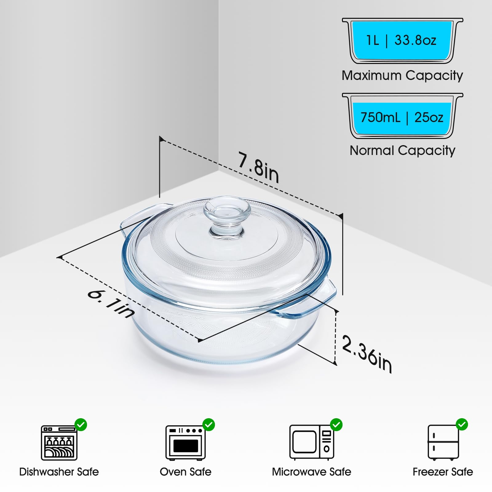 NUTRIUPS mini-serving glass casserole dish, interior view, ideal for one-person meals