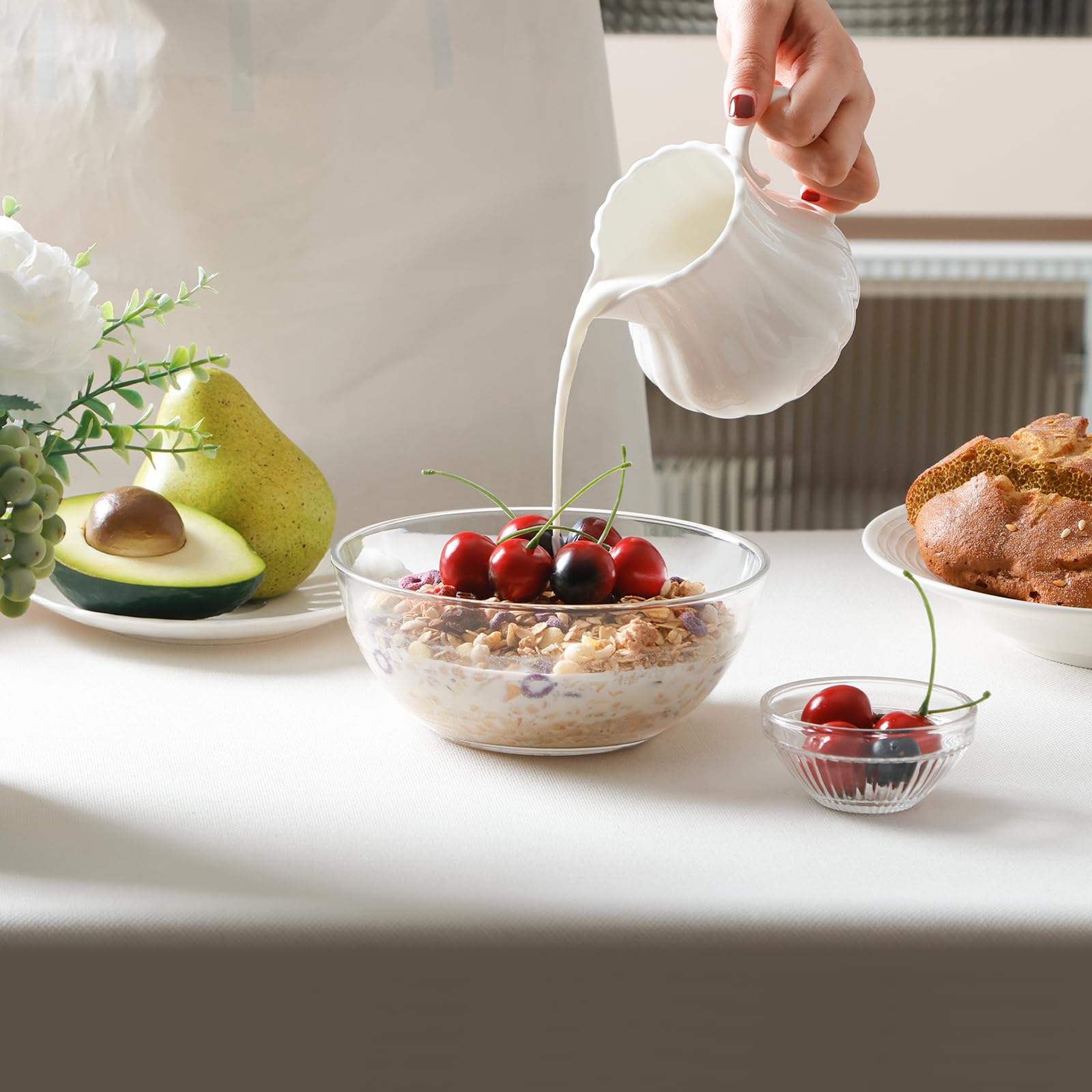 NUTRIUPS oven-safe glass bowls suitable for baking from prep to finish.