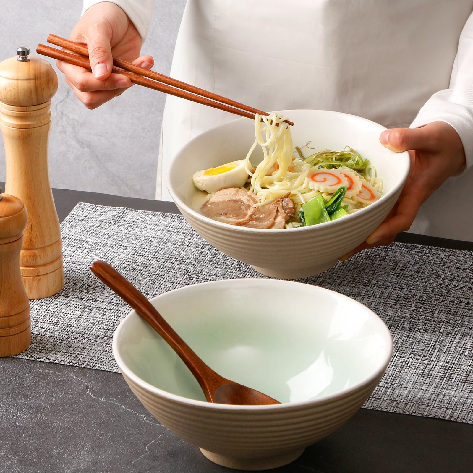 NutriUPS 40oz capacity supports hearty servings of noodles.