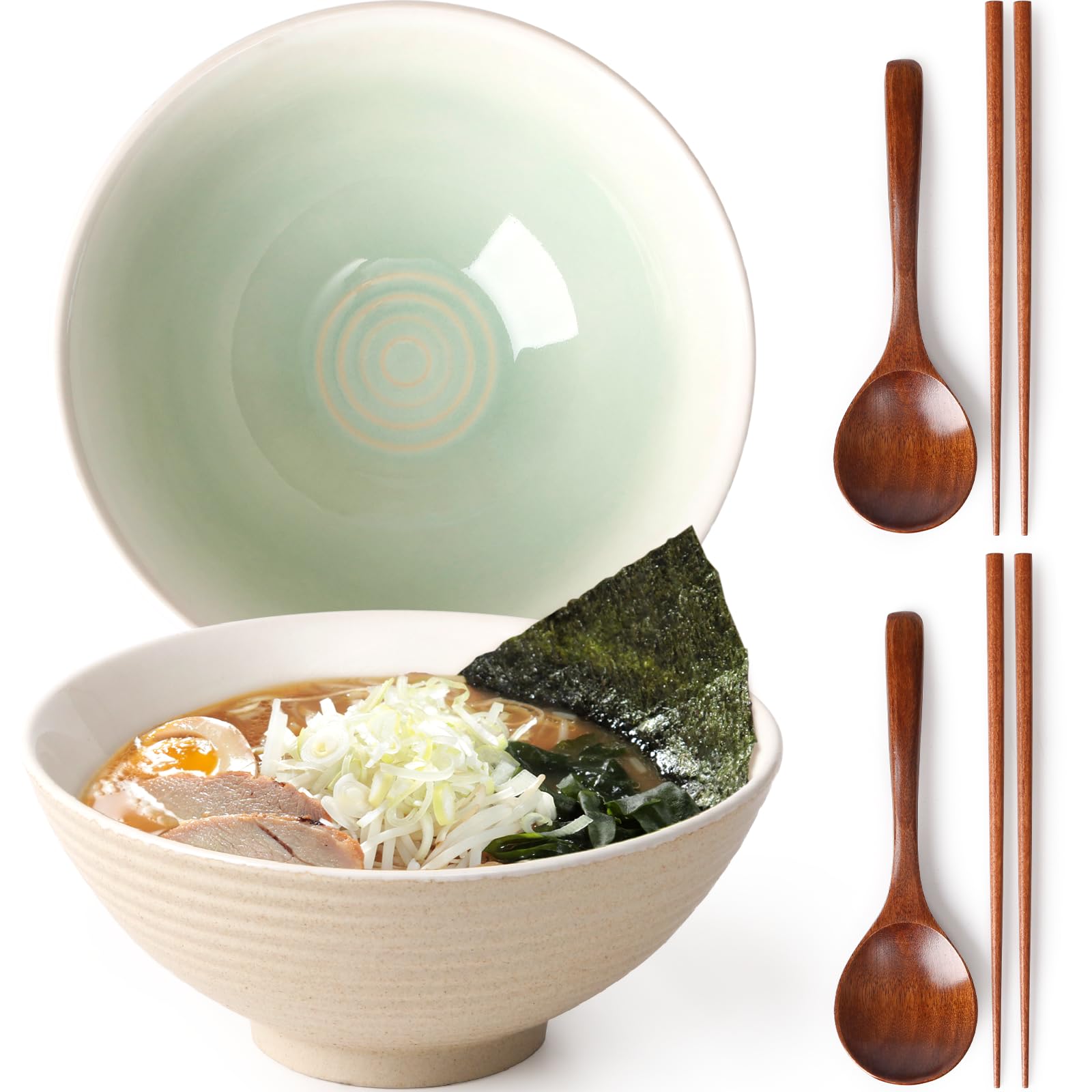 NutriUPS teal 8-inch ramen bowls elevate ramen and udon with elegant glaze.