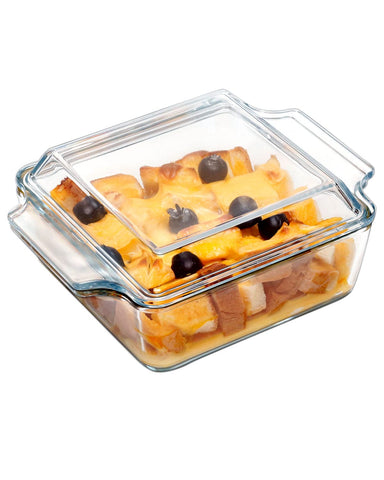 NUTRIUPS square casserole dish with lid, front view, perfect for oven-to-table serving