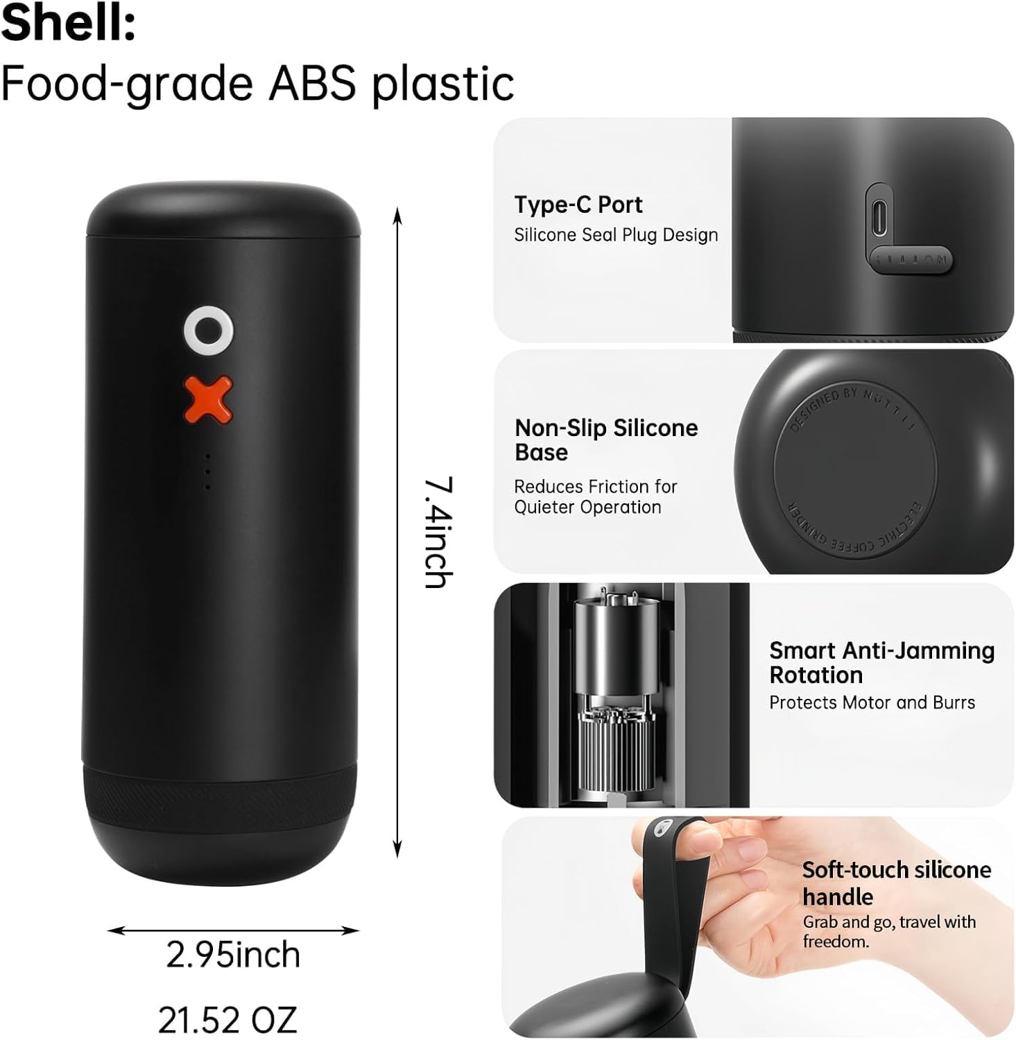 Nuttii Burr Coffee Grinder with quiet operation ideal for home or office use.