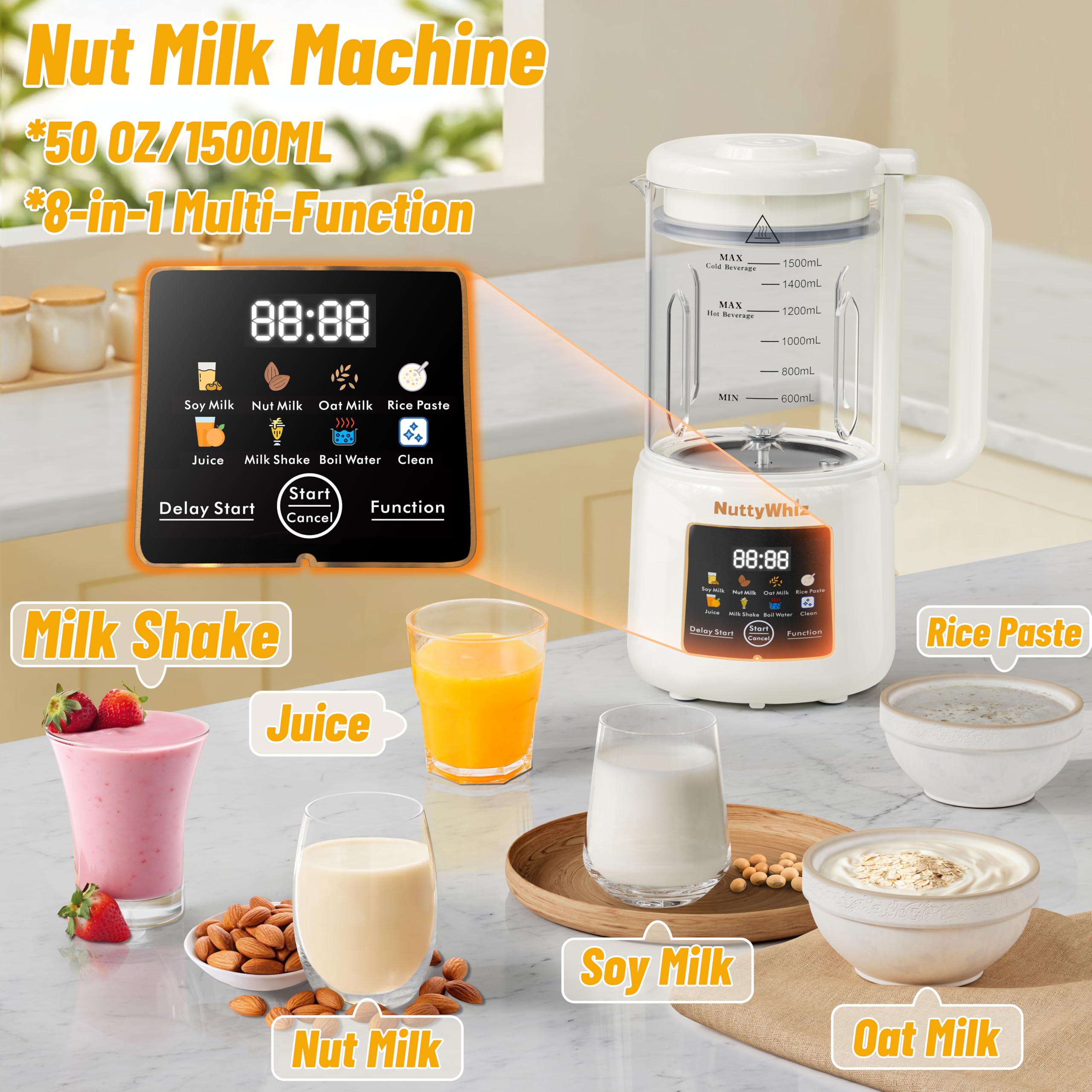 NuttyWhiz 12 stainless steel blades deliver ultra-smooth milk texture.