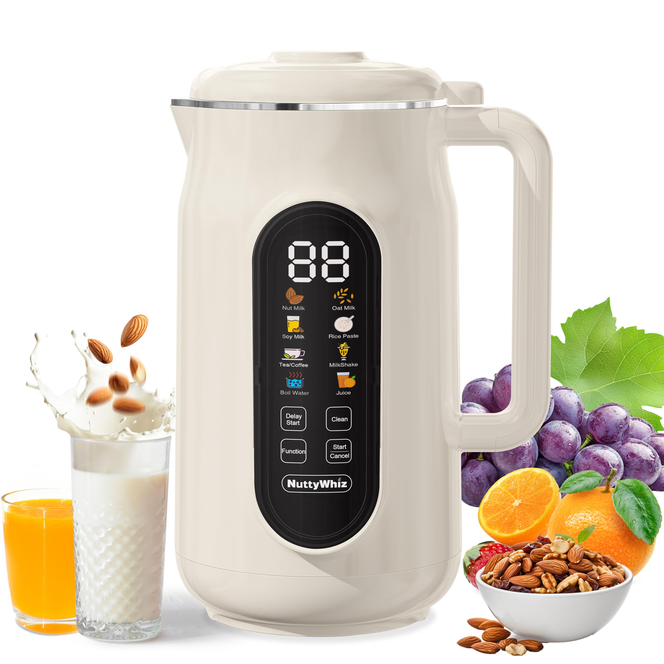 NuttyWhiz 10-in-1 milk maker front panel with LED controls for easy milk prep.