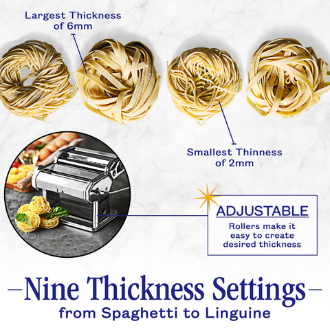 Nuvantee pasta maker cutter prepares 6 mm noodles for wide pasta.