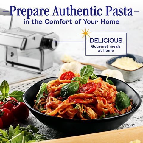 Stainless steel body of Nuvantee pasta maker reflects premium materials.