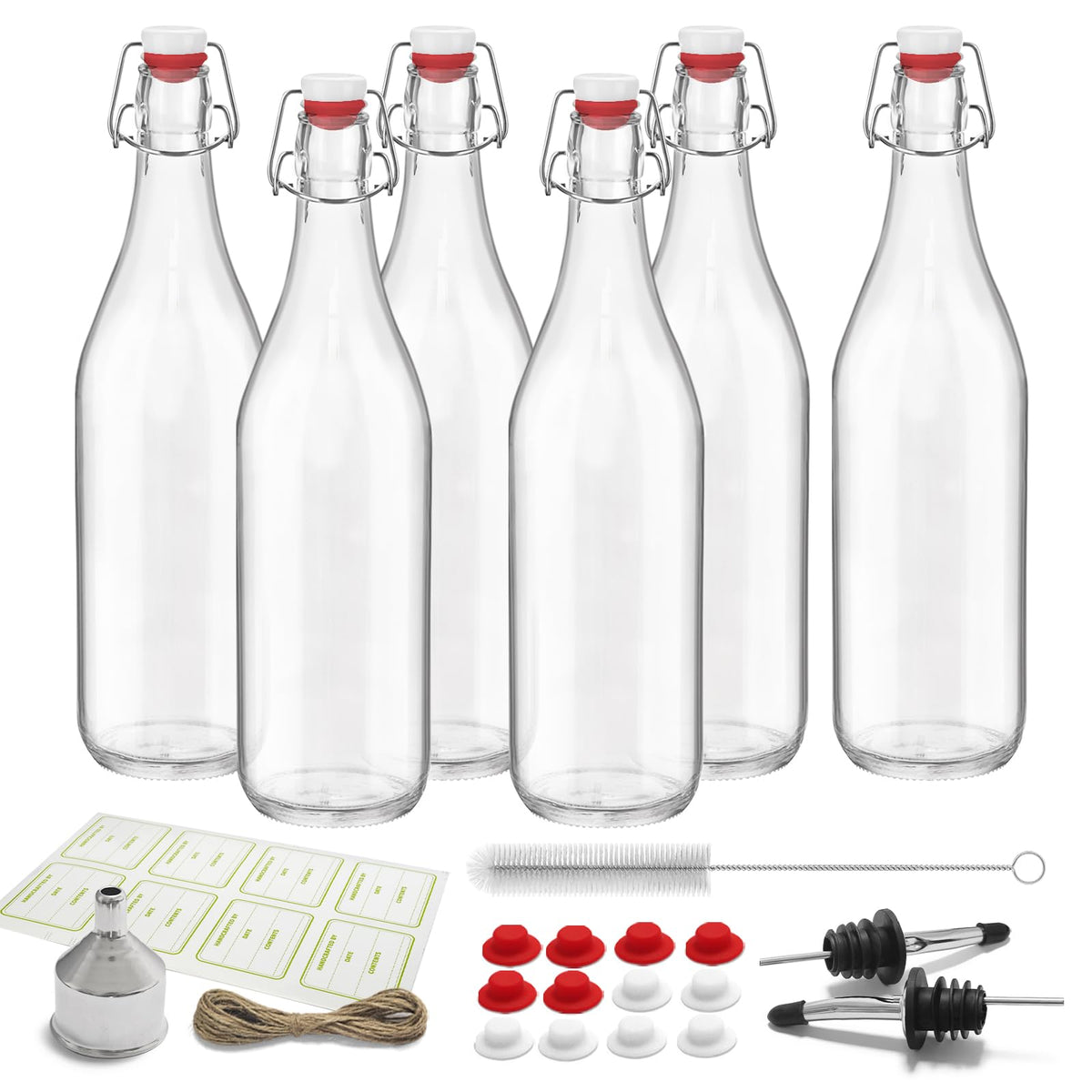 NVioAsport 6-pack swing-top bottles 1L ready for home brewing and storage