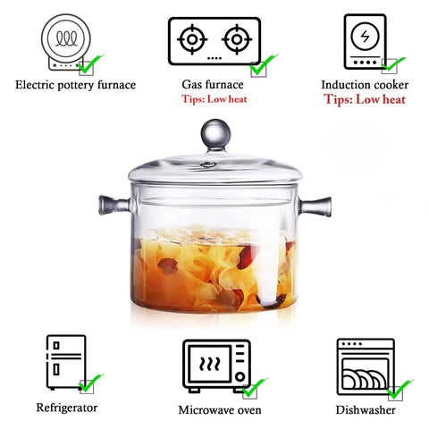 NVLIKNA borosilicate saucepan emphasizes heat resistance during use.