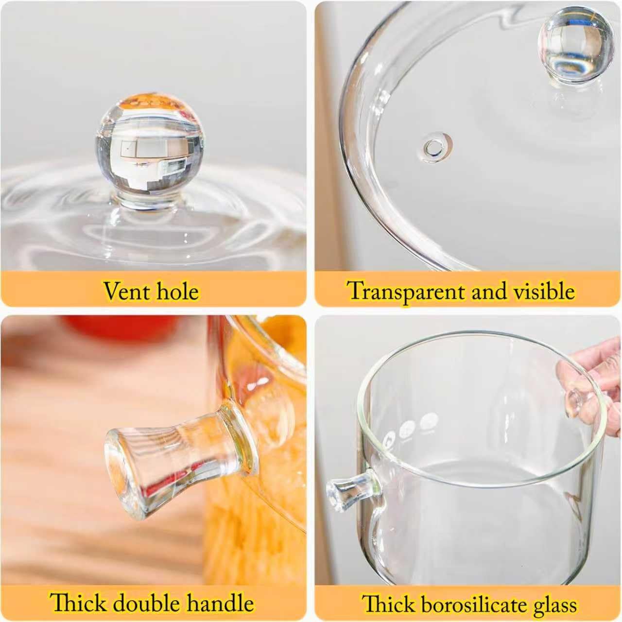 NVLIKNA glass saucepot handle designed for comfortable serving.