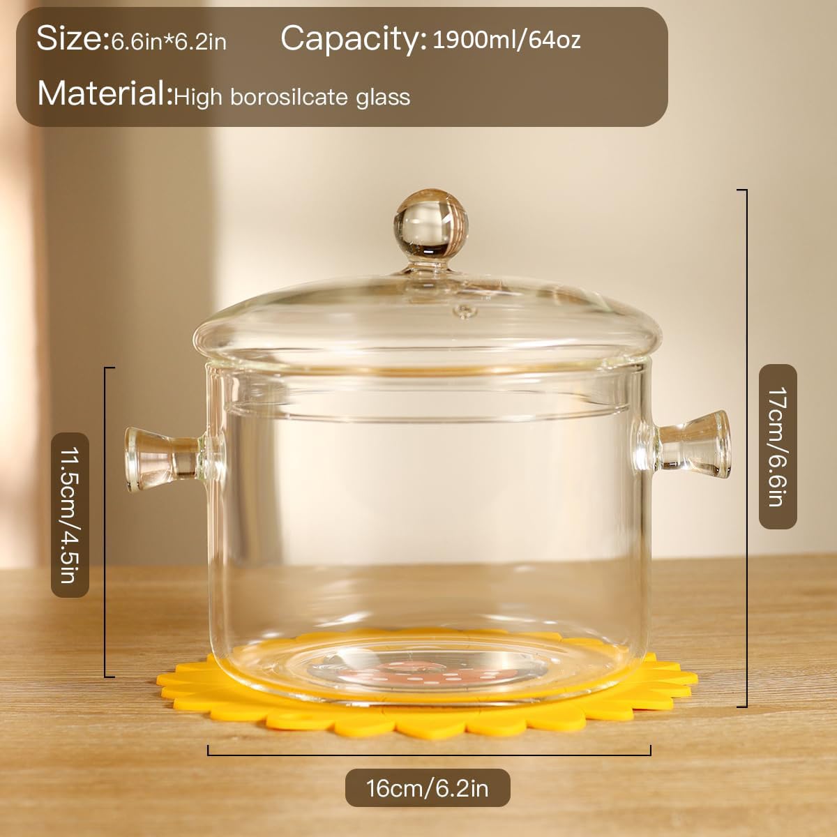 NVLIKNA glass saucepan transparent body for easy cooking monitoring.