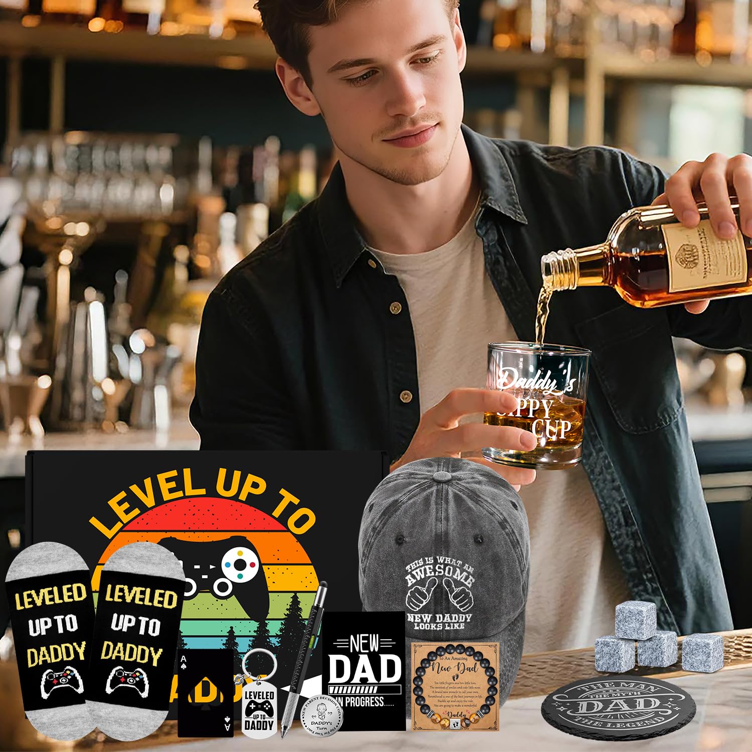 NVTROVI Slate coaster protects surfaces while the gift celebrates fatherhood.