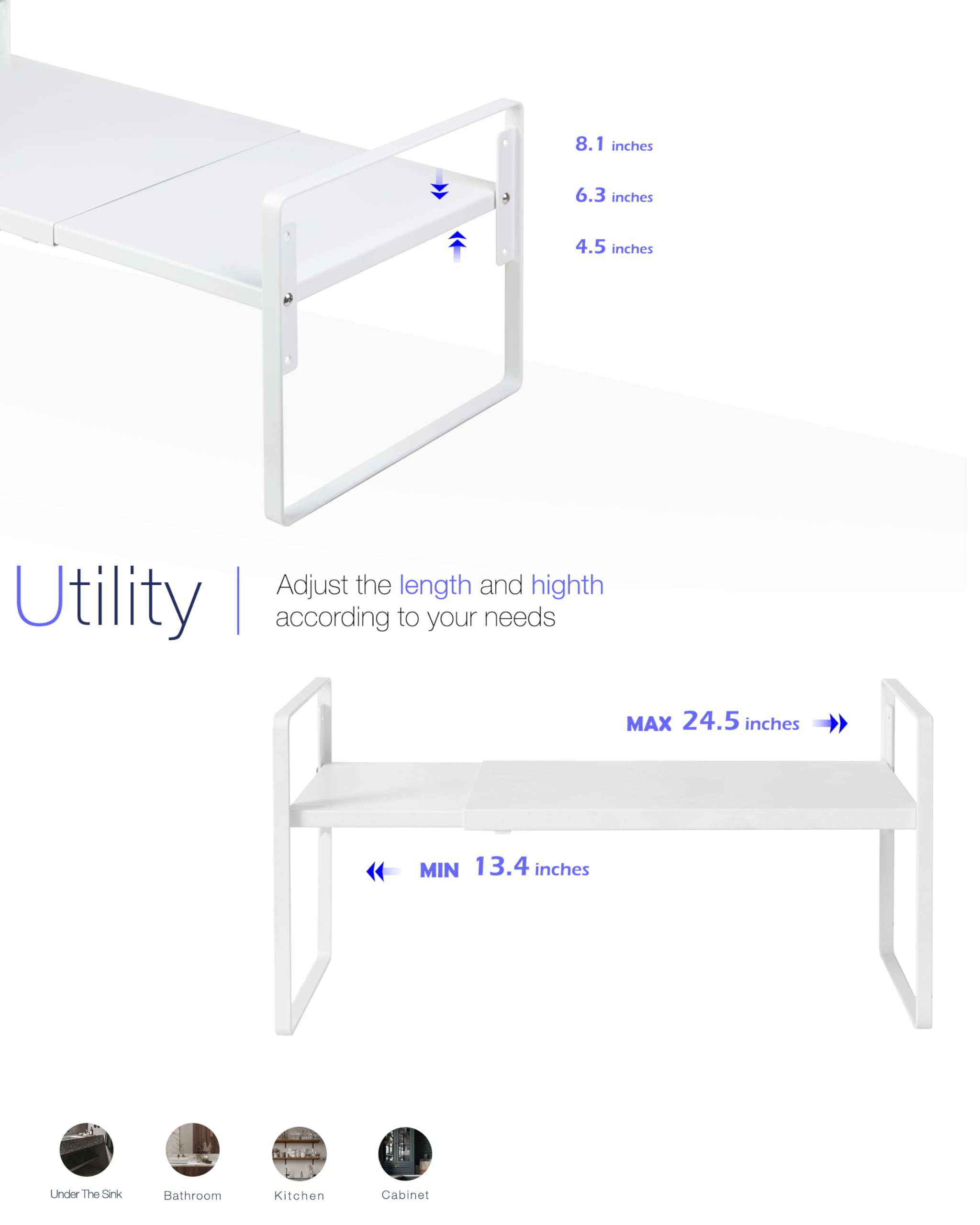 Nxconsu cabinet shelf fits kitchen, bathroom, pantry, and countertops.