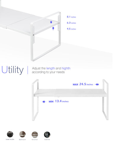 Nxconsu cabinet shelf fits kitchen, bathroom, pantry, and countertops.
