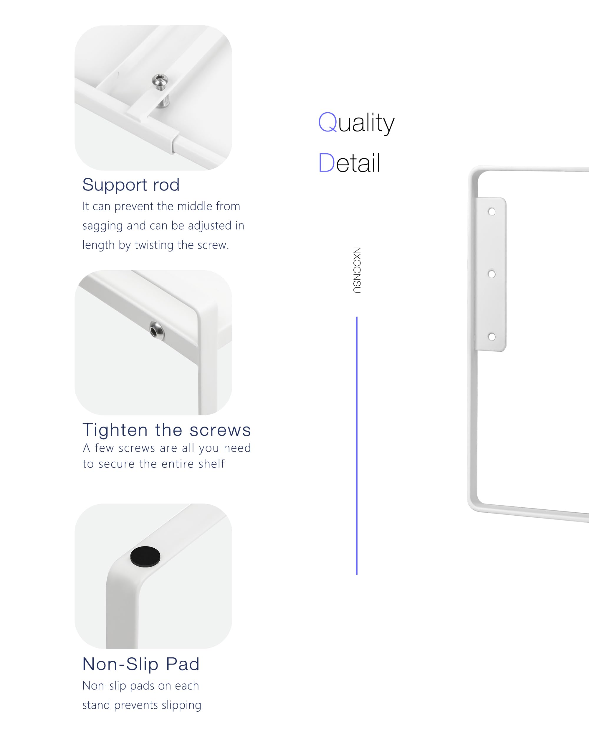 Nxconsu 1mm metal shelf provides sturdy support up to 50 lbs.