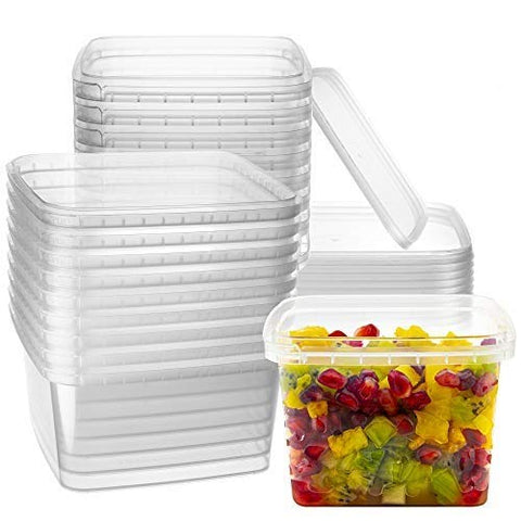 NYHI 16oz square deli containers with clear lids showing stackable design for meal prep