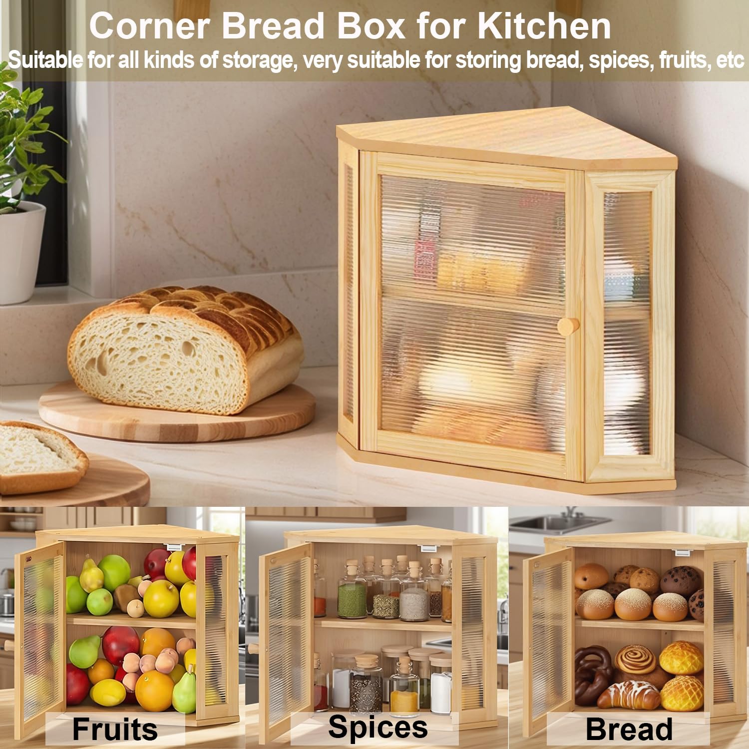 Nykgola corner bread box with acrylic wave door lets you peek inside.