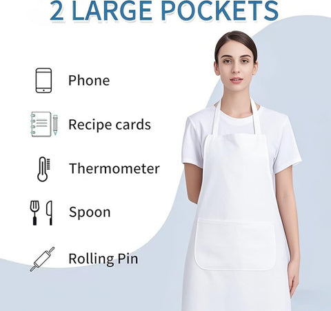 Nymmoata water-resistant white apron protects clothing from spills.