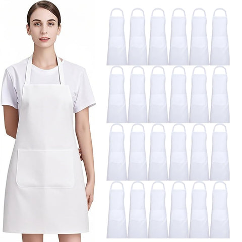 Nymmoata white bulk apron with two pockets and 34-inch ties for kitchen use.