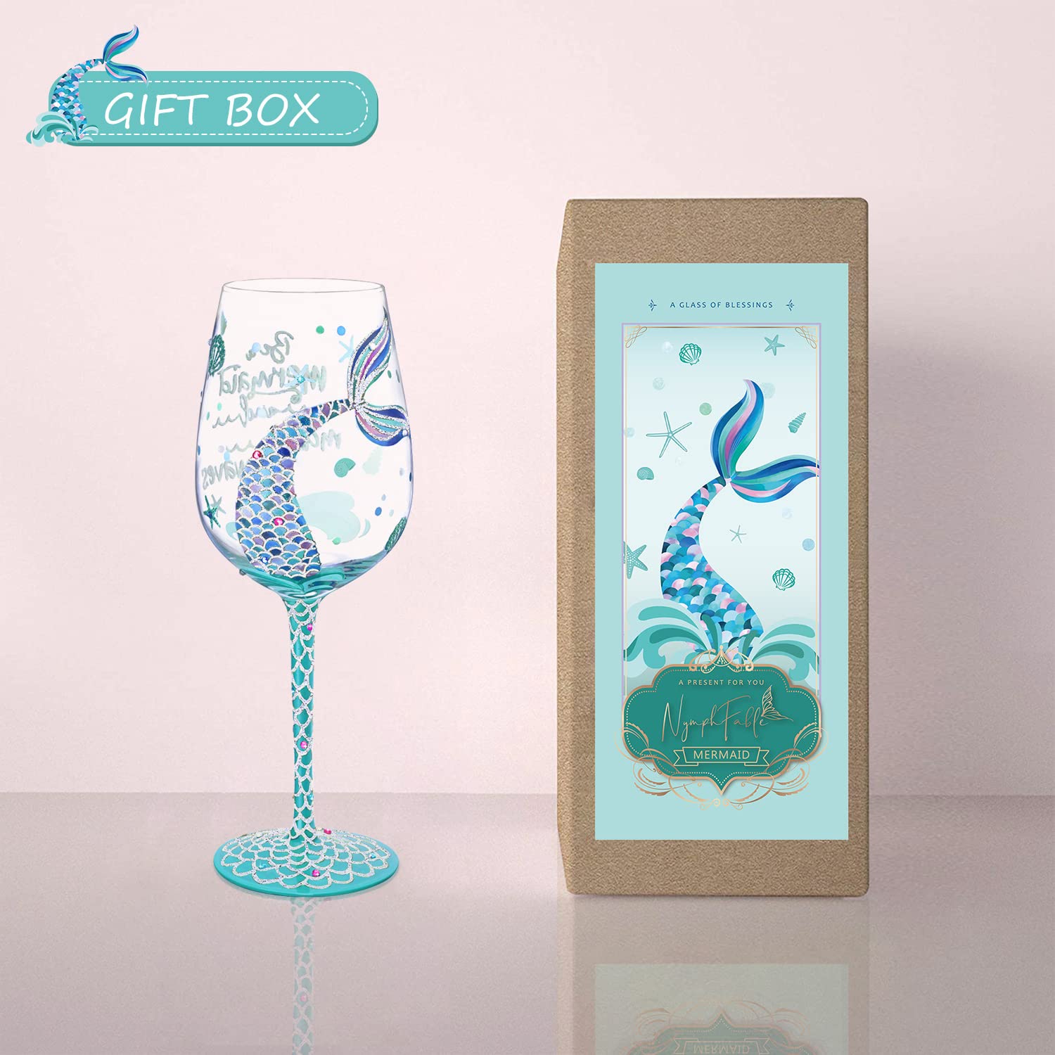 NymphFable colorful mermaid artwork on glass, vibrant hues for celebrations.